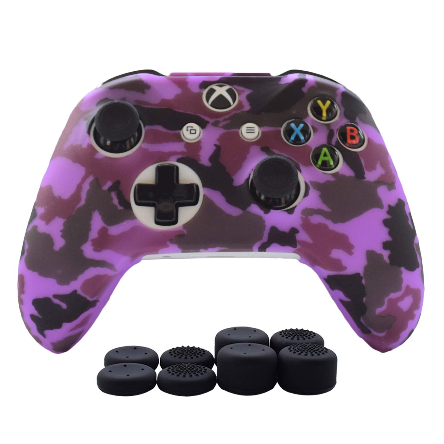 Hikfly Silicone Gel Controller Cover Skin Protector Kits for Xbox One/Xbox One S/Xbox One X Controller Video GamesHikfly Silicone Gel (1 x Controller Camouflage cover with 8 x Thumb Grip Caps)(Purple)