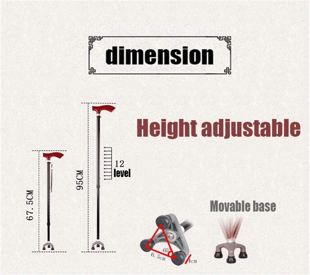 Soporte para bastón para Caminar Muleta para Ancianos Ancianos Telestable Antideslizante Ligero Altura Ajustable con 3 pies móviles y Mango de Madera Bastones Negros, muletas