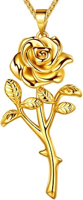beautlace Rose Necklaces/Adjustable Rings Silver/18K Gold/Black Gun Plated Flower Pendant/Open Ring Elegant Jewelry Gifts for Women