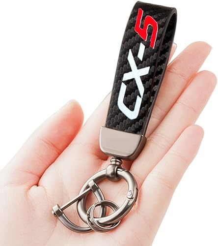 HUIANTS Llavero de coche estilo fibra de carbono CX-5 Emblema de cuero de microfibra compatible con accesorios Mazda CX5