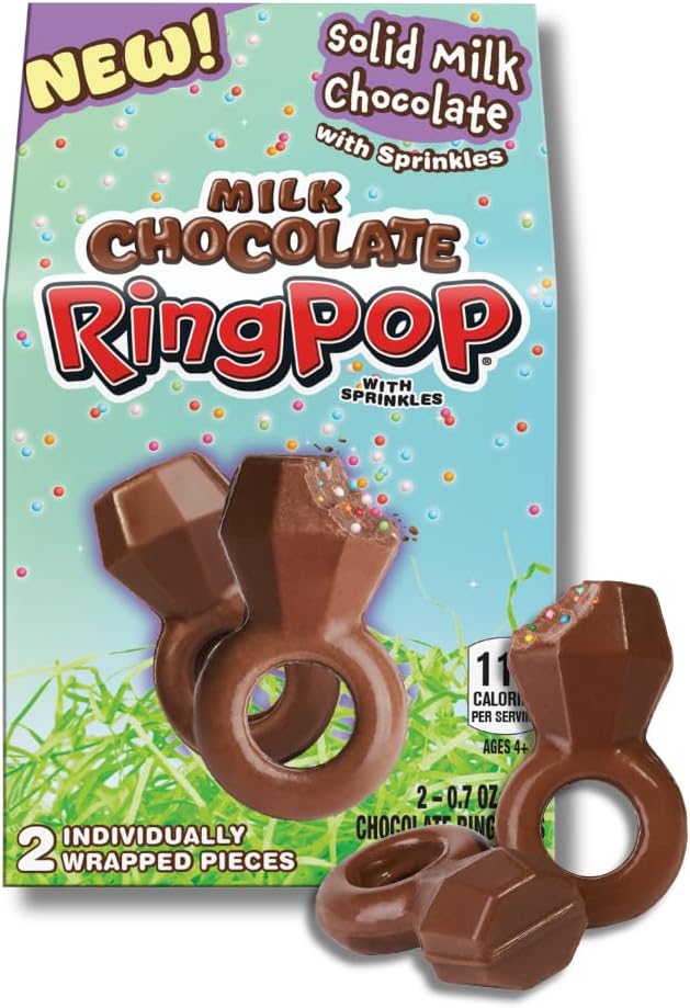 Milk Chocolate Ring Pop - Individually Wrapped Solid Milk Chocolate Rings with Candy Sprinkles - 2 Count, 1.4 oz. Box (1, Box)