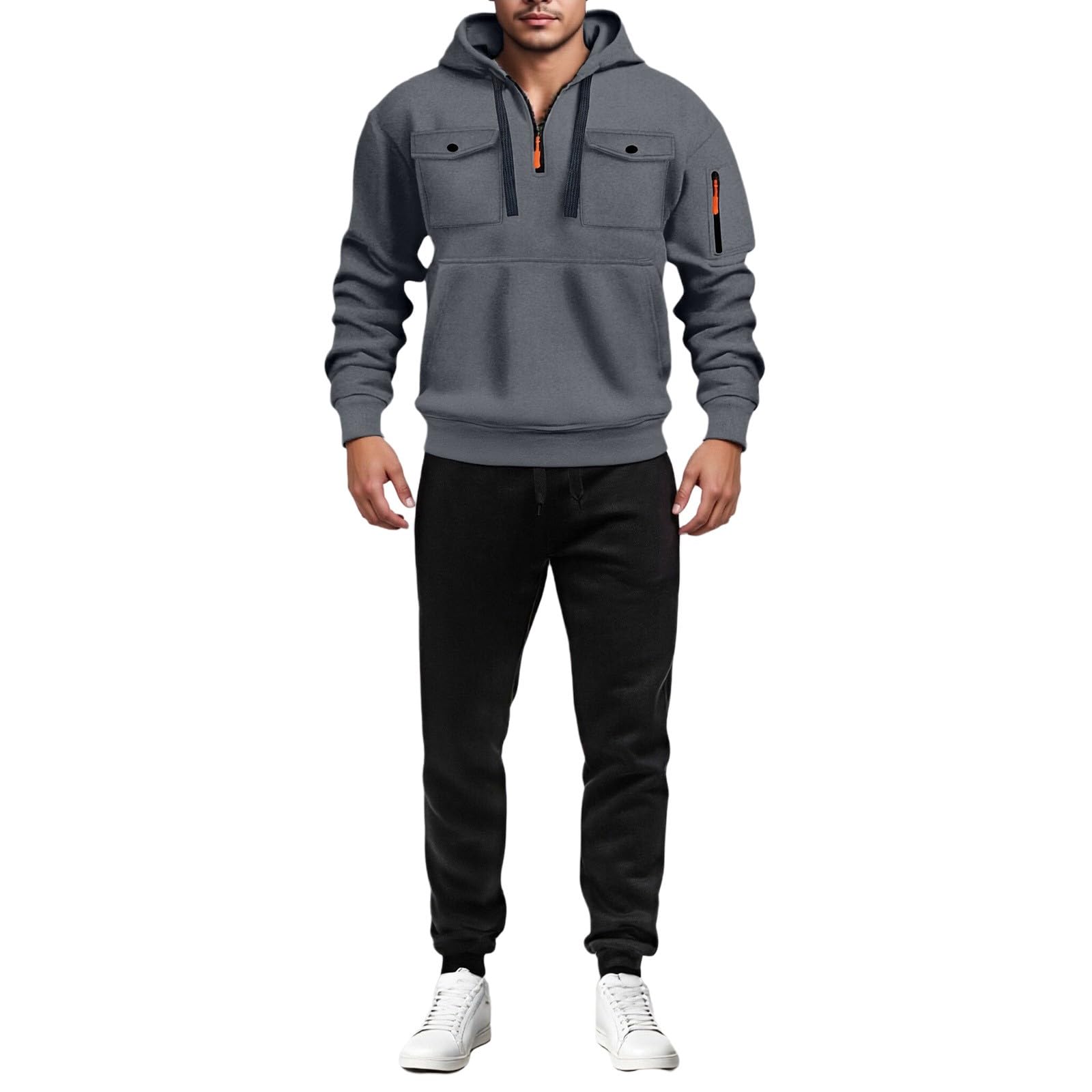Chándal para hombre de corte regular, ropa deportiva para hombre de 2 piezas con varios bolsillos, sudadera de dos piezas y pantalones de chándal Y2K traje casual con cremallera ciclismo sudadera
