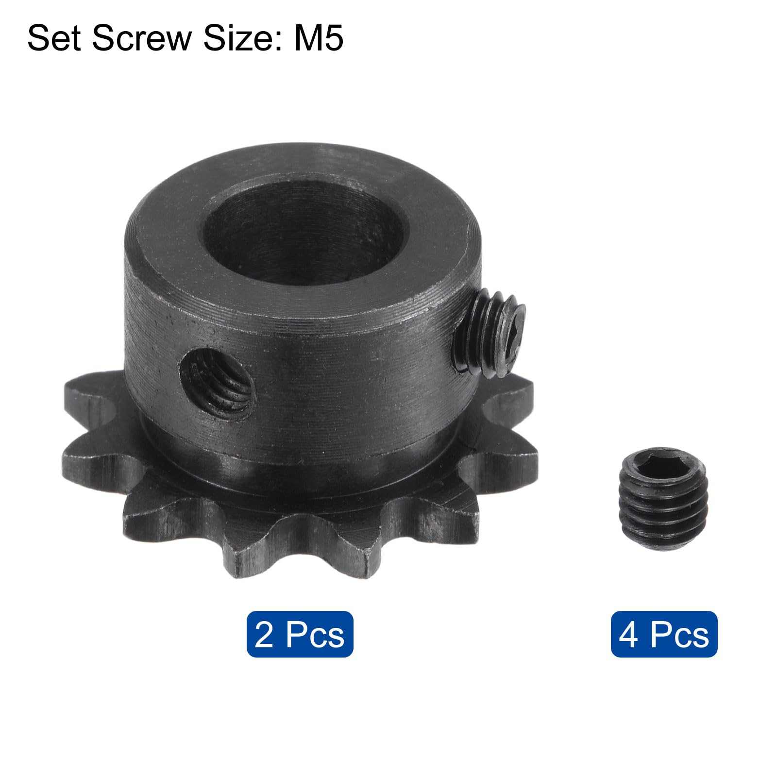uxcell #25 Chain Roller Sprocket, 10mm Bore 1/4" Pitch 12 Tooth Single Strand Chain Sprocket, C45 Carbon Steel 25 Roller Chain Sprocket with Set Screws for ISO 04C Chain, 2Pcs — Amazon image 3