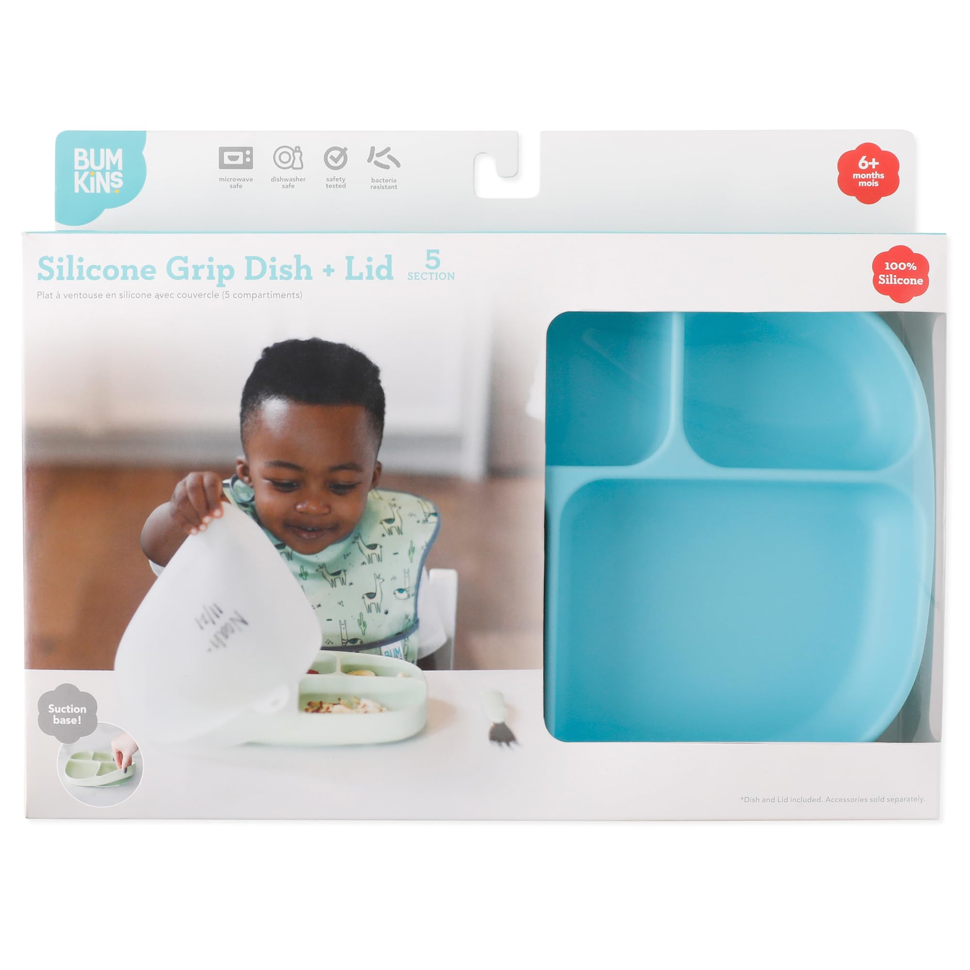 Bumkins - Plato de caja de silicona con tapa (5 compartimentos) - Azul