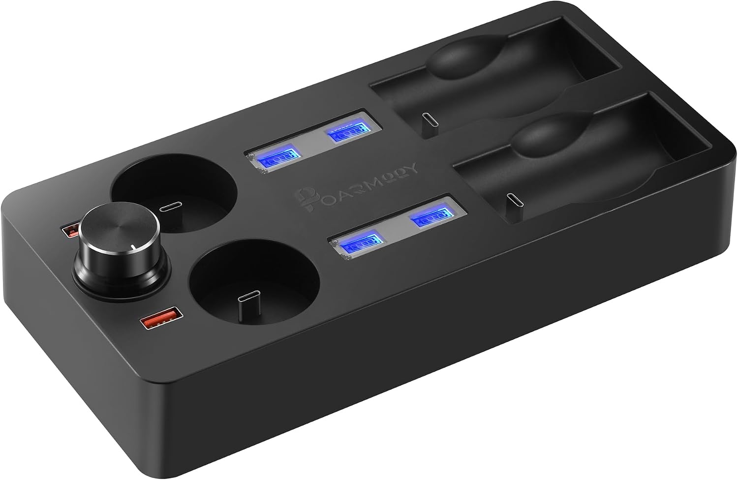POARMEEY Multifunctional Charging Station with LED Display, 2-Port USB Charging Station and 4-Type-C Slot, Black