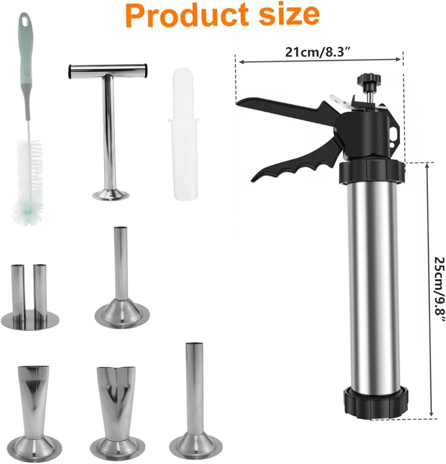 Stainless Steel Jerky Sausage Maker Gun Kit with Nozzle Brush DIY Meat Processing Kitchen Tool