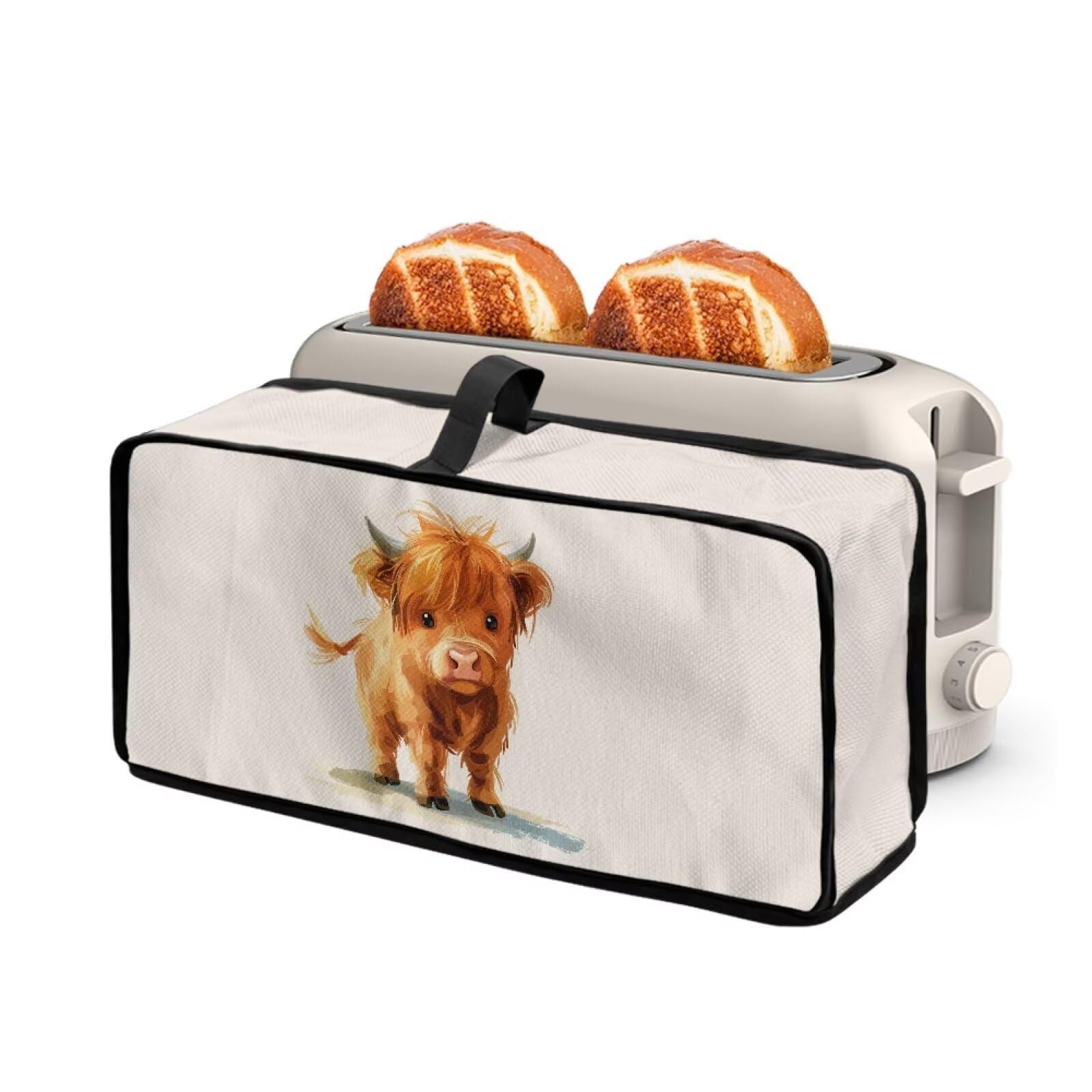 Cartoon Highland Cow 2 Slice Long Slot Toaster Dust Cover Slim Bread Toaster Oven Dustproof Cover Kitchen Bakeware Protector Anti Dust Fingerprint Protection