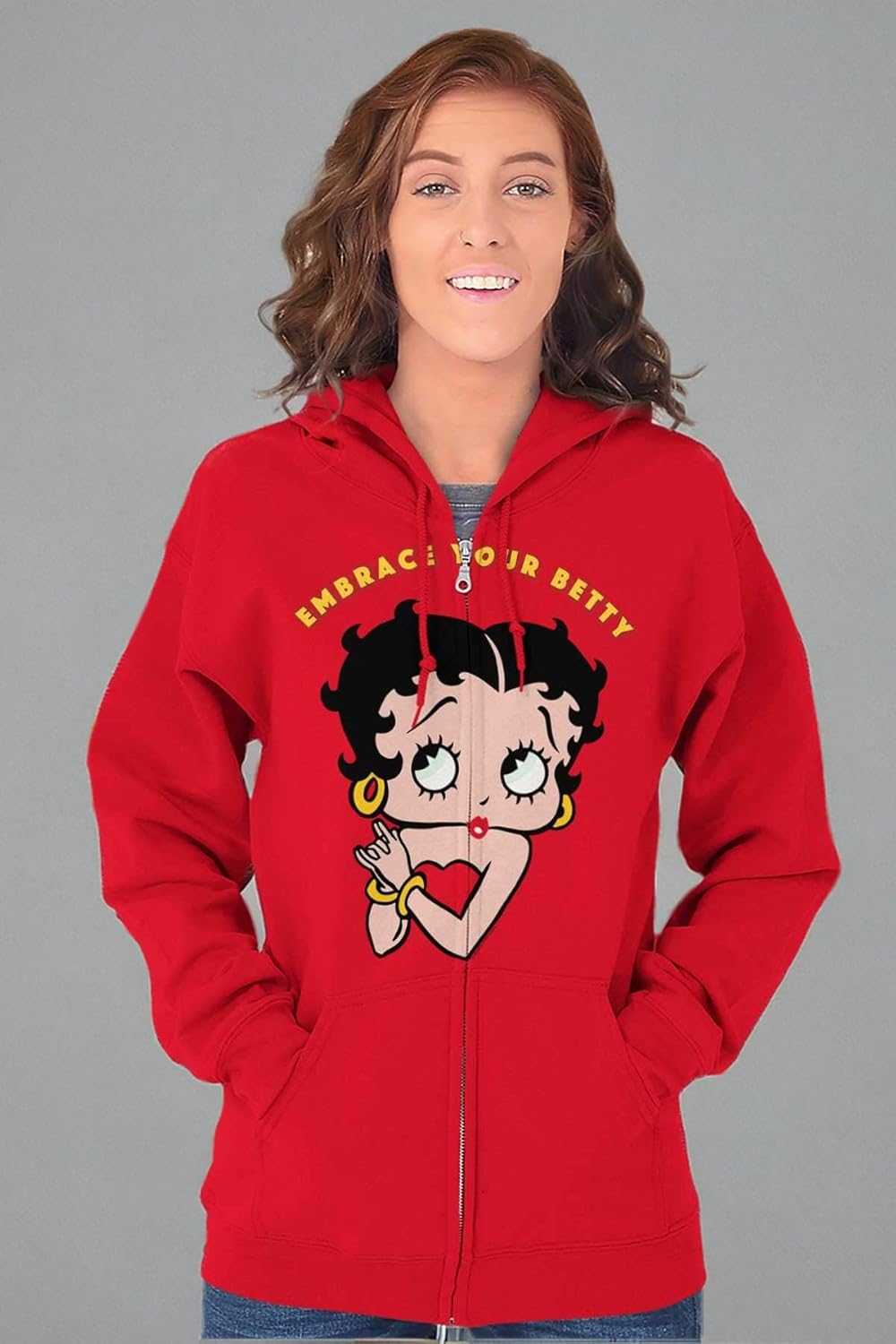 Brisco Brands Betty Boop Cartoon Cute Motivational Zip Hoodie Sweatshirt Women