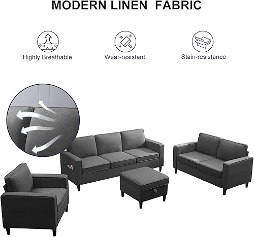 Miniatura 7 de Sofá seccional de 4 piezas con otomana de almacenamiento para sala de estar, juegos de sofás seccionales y sofá biplaza, juego de muebles de sala de