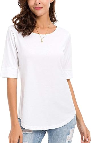 LUSMAY Camisas tipo túnica de algodón con cuello redondo y ajuste holgado para mujer