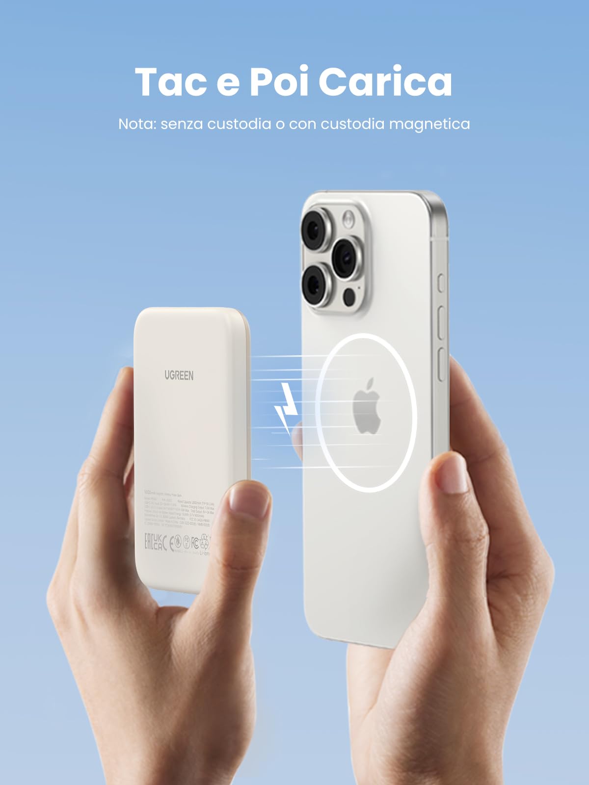UGREEN Nexode Power Bank Magnetico 5000mAh, Caricatore Portatile PD 15W con Cavo USB C, Batteria Esterna Wireless Compatibile con iPhone 16/15/14/13/12/Mini Plus Pro Max(Beige)