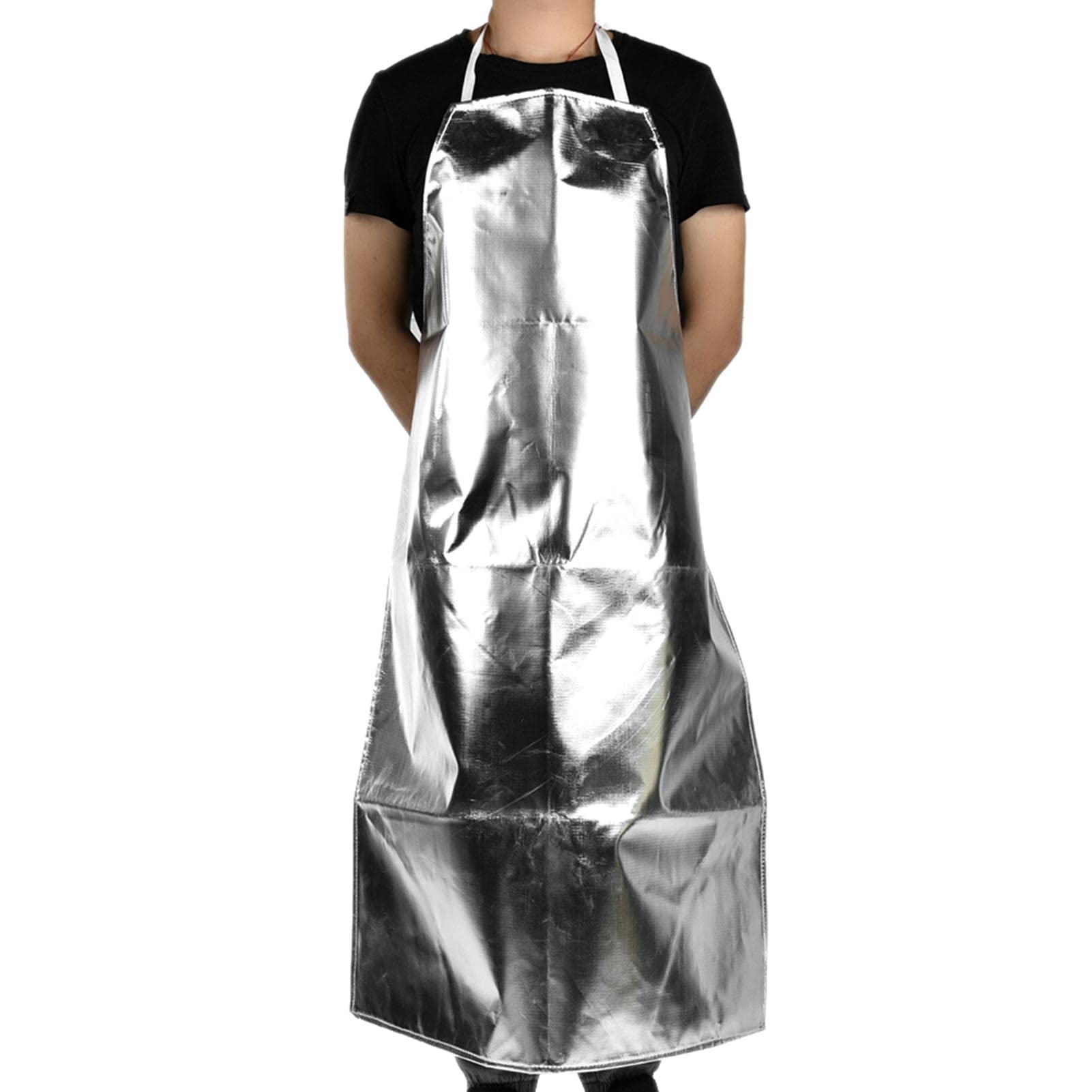 flexman Heat Resistant Apron, 37.4 X 27.6 Aluminized Flame Resistant Apron, 1000°C Fireproof Thermal Insulation Aluminum Foil Apron for Industrial Welding Kitchen Cooking