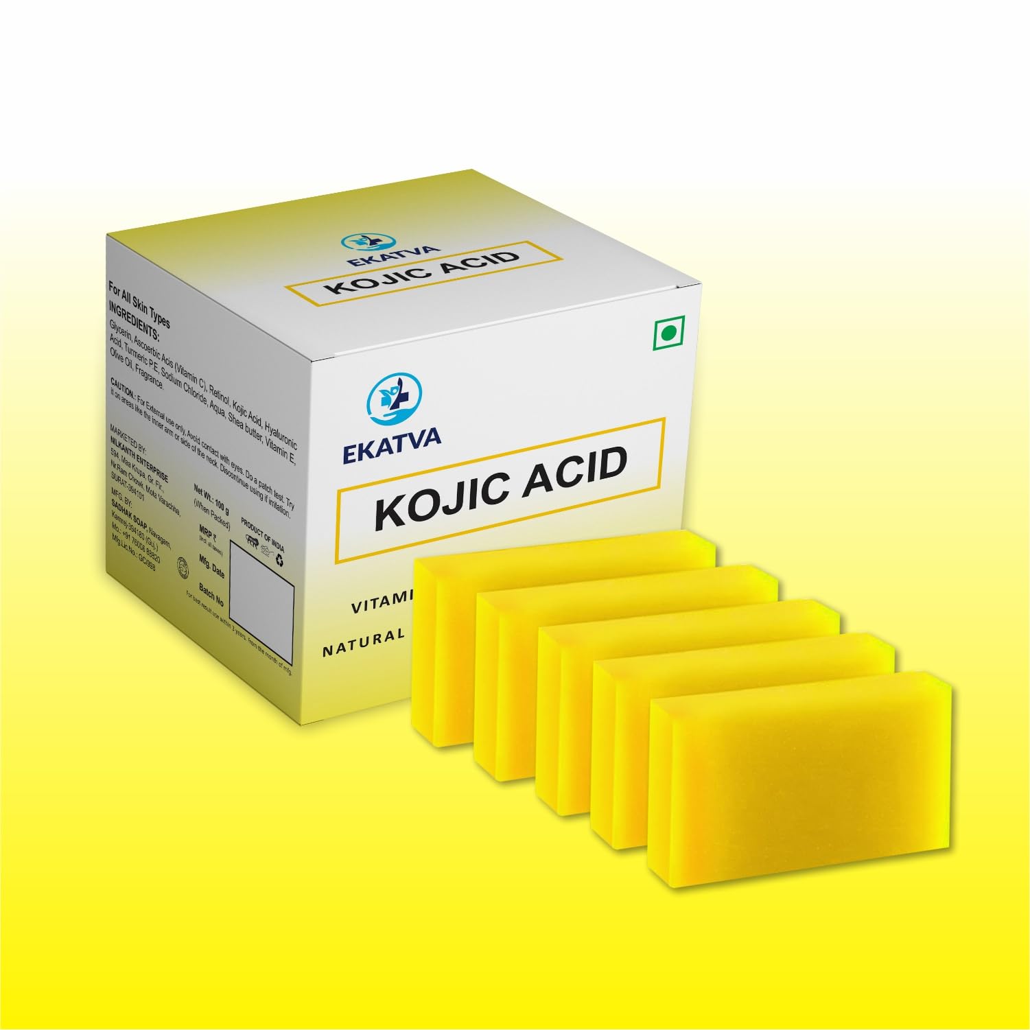 Kojic Acid Soap Bars with Vitamin C, Turmeric - Original Japanese Complex Infused with Hyaluronic Acid, Vitamin E, Shea Butter, Castile Olive Oil (5)