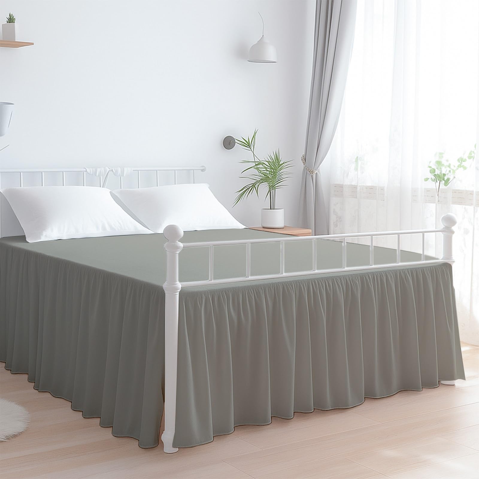 Premium Microfiber Queen Ruffled Bed Skirt, 6” Drop with Split Corners, Soft Wrinkle Free Bedskirt with Platform, Solid Ligth Grey Dust Ruffle for 60"