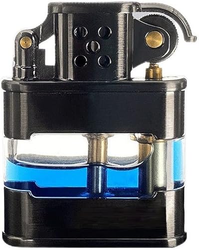 Encendedor vintage de latón, transparente, resistente al viento, para hombre, con colorantes líquidos más ligeros azules (negro)