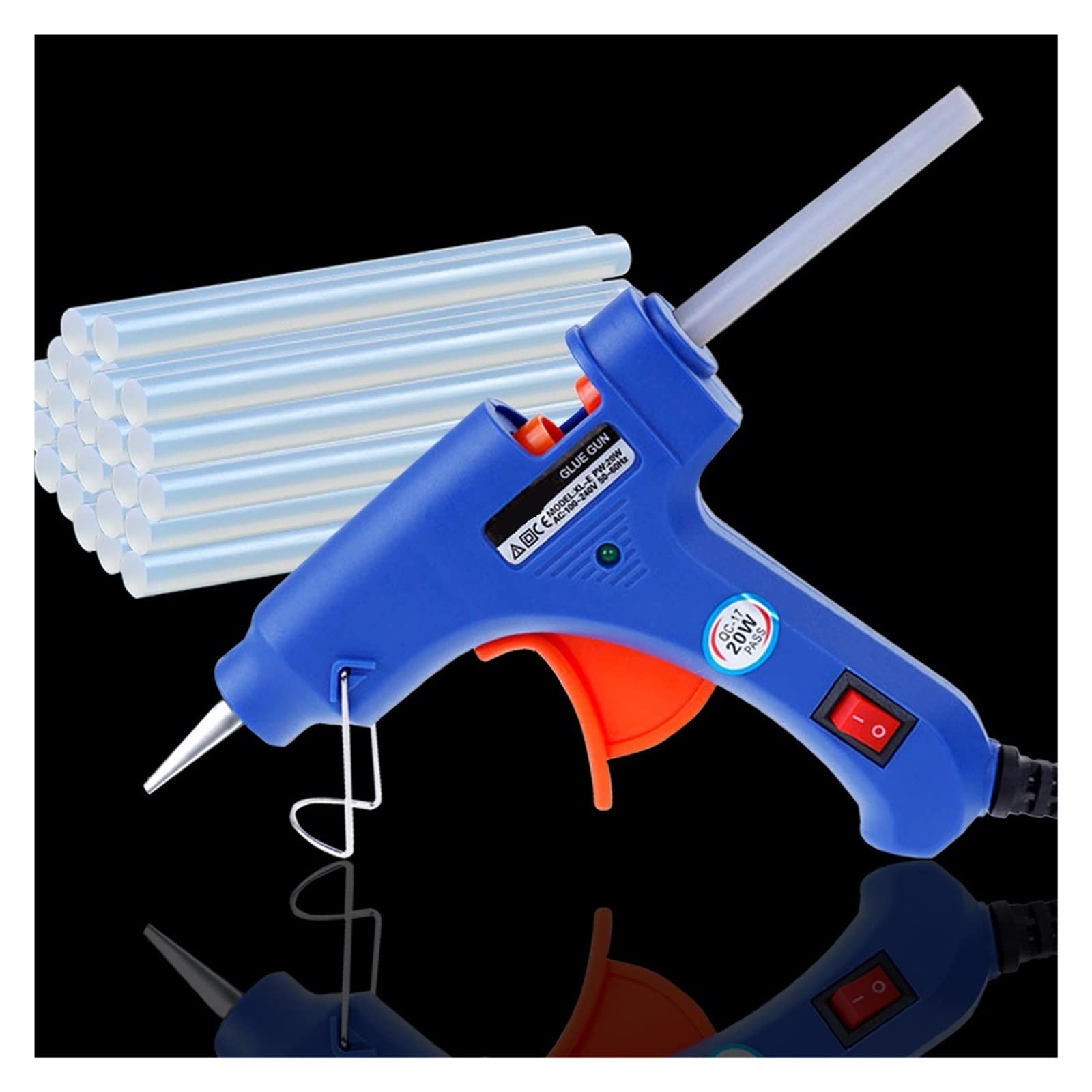 Pistola de calor eléctrica de 20 W con barras de pegamento de 7 mm para bricolaje doméstico, herramienta de reparación de pistolas de temperatura industriales, calentamiento rápido (pistola