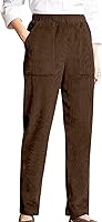 LOVESHOOT Women's Corduroy Pants: Elastic High Waist Pull-On Straight Leg Slacks with Pockets, Casual Fall Trousers