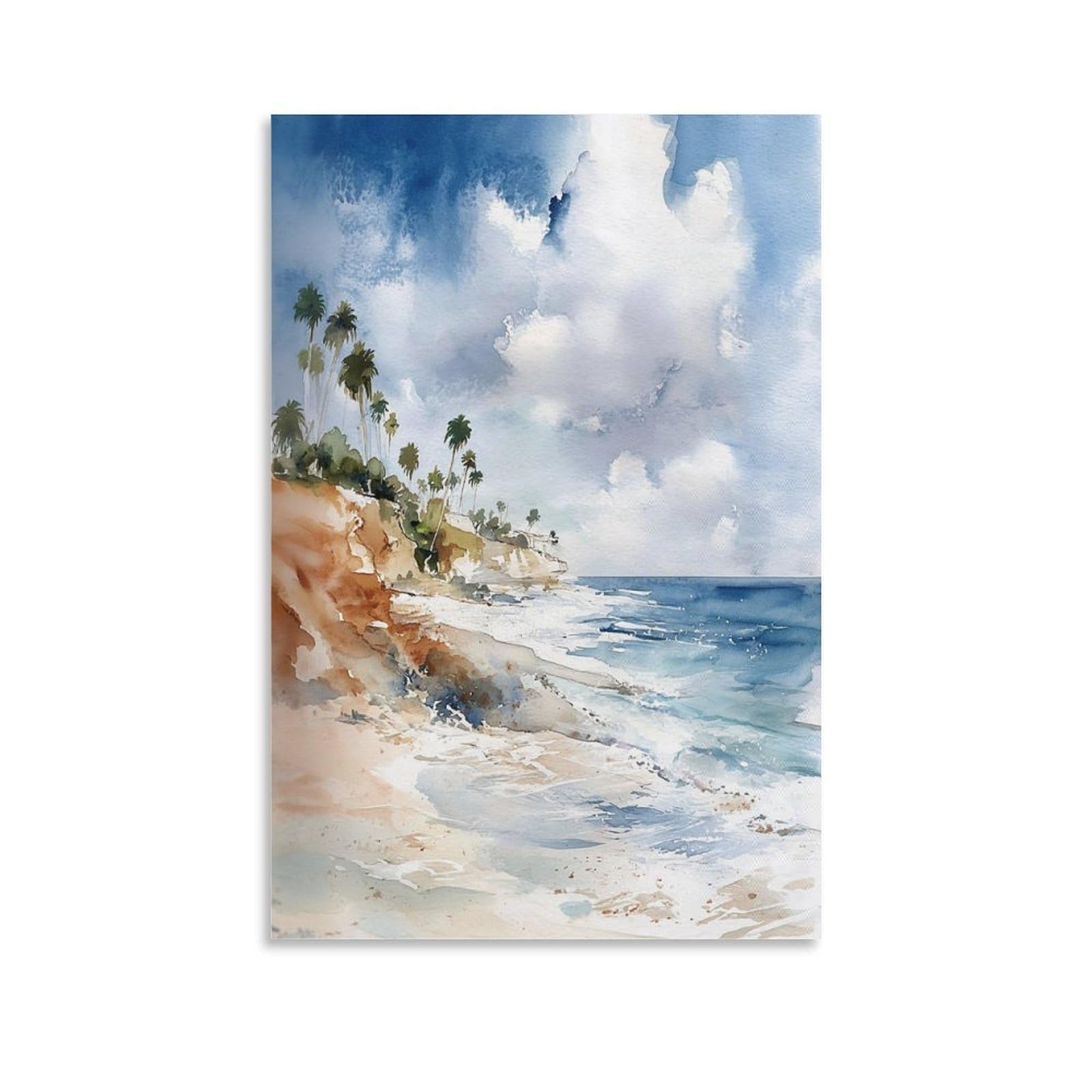 XWYMXZ Belize Beach Watercolor Painting Caribbean Sea Travel Poster 24x36inch(60x90cm) Vintage Watercolor Canvas Art