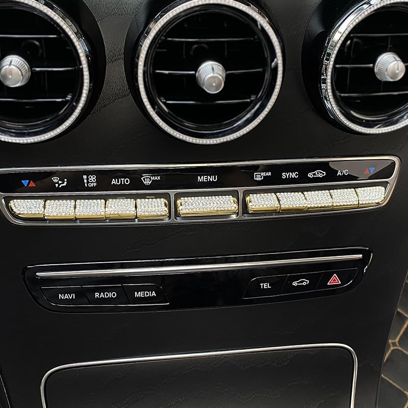 Benz C-Class W205 GLC X253 Interior Crystal Decor Zinc Alloy with Hand-Inlaid Czech Preciosa Crystals,Luxury Accessories (Gold, Ignition Ring Trim)