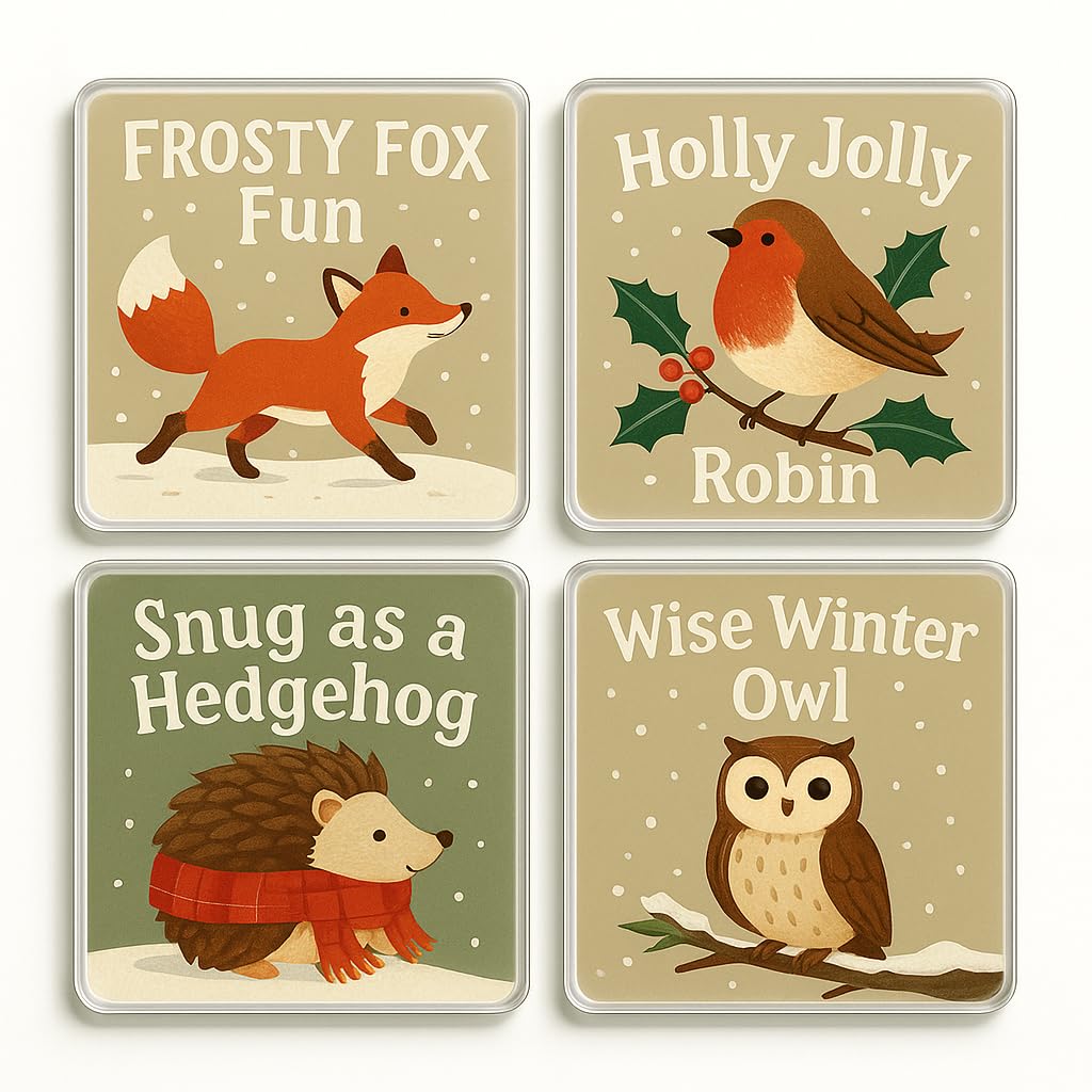 The Plum Penguin Cottage Winter Tales Acrylic Christmas Coaster Gift Set Of 4 With - Festive Xmas Table Décor For Home Celebration