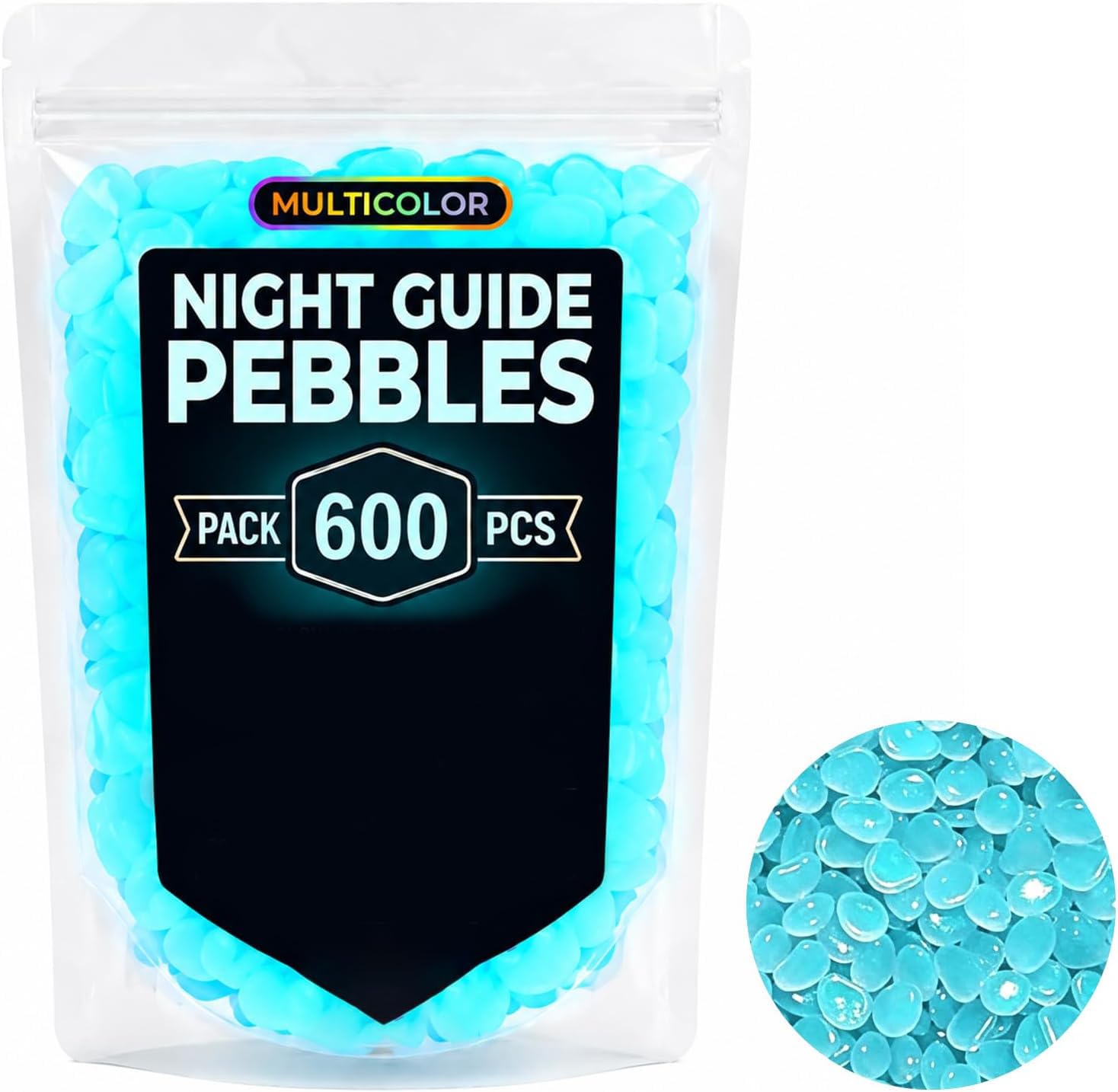 600Pcs Blue Glow in the Dark Pebbles, Luminous Decorative Stones