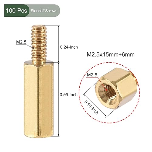 Miniatura 2 de YOKIVE 100 tornillos de separación M2.5, separadores hexagonales de latón para PCB, mantienen la altura consistente, ideal para placa base (tono