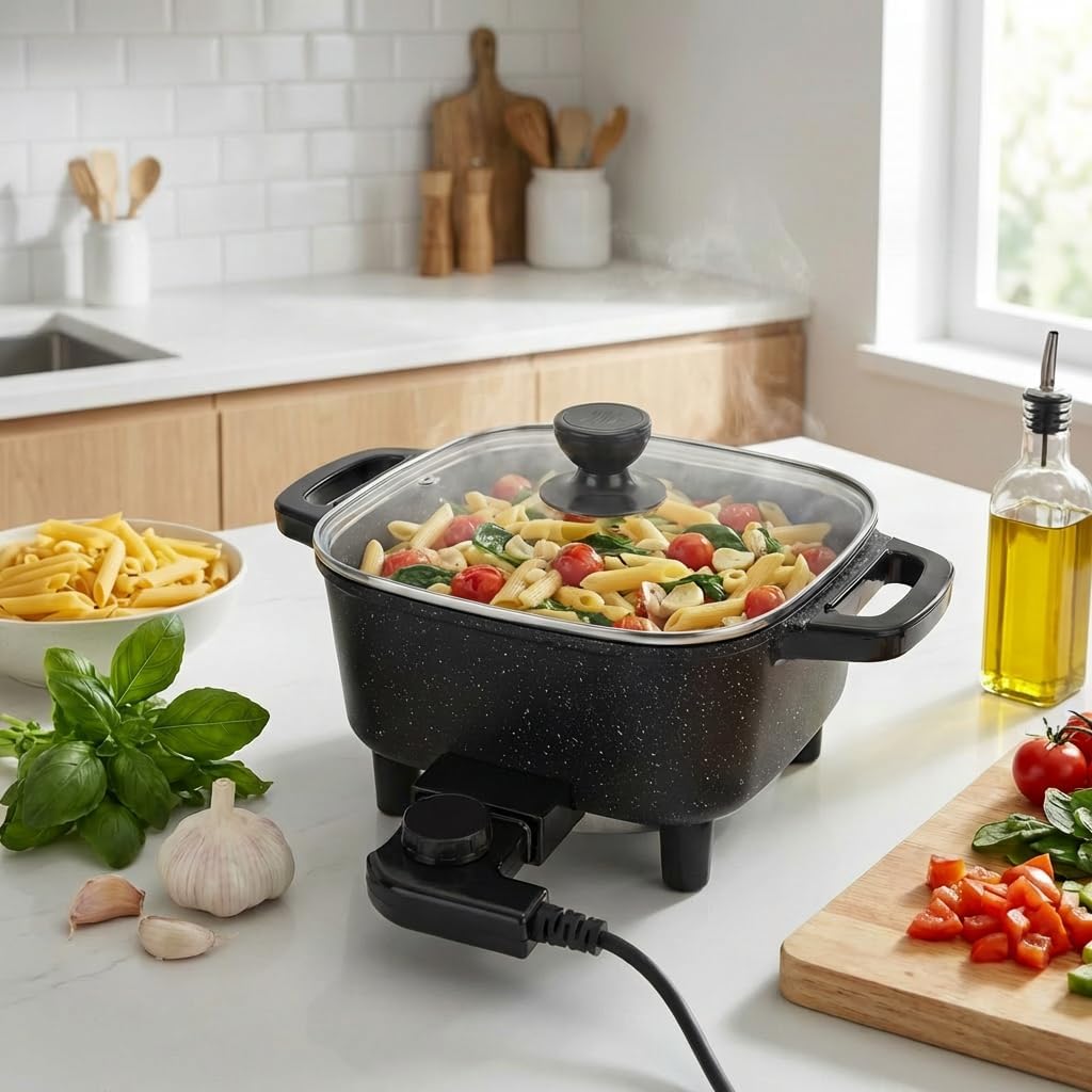 Sartén Eléctrico Antiadherente 8 Pulgadas 1000W Control Temperatura