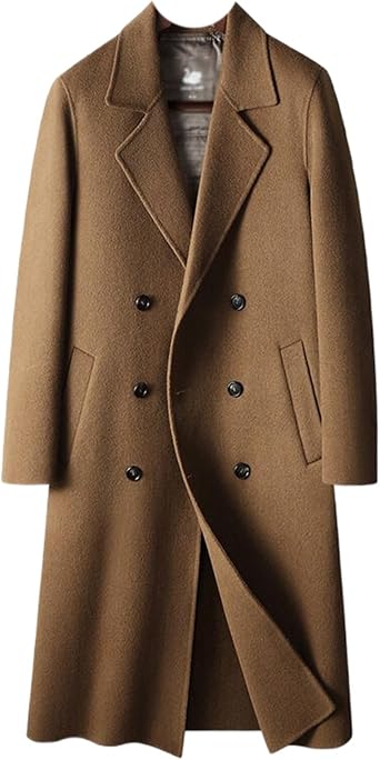 Mens Wool Double-Sided Coat Fall/Winter Long Over-the-Knee Double-Breasted Detachable Down Liner