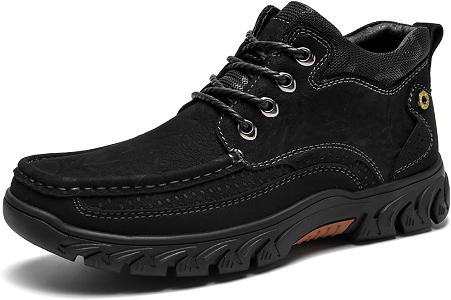Men's Leather Lace Up Ankle Chukka Boots Comfortable Round Toe Anti-Slip Mid Top Loafers Fashion Walking Driving Shoes for Trailing Trekking