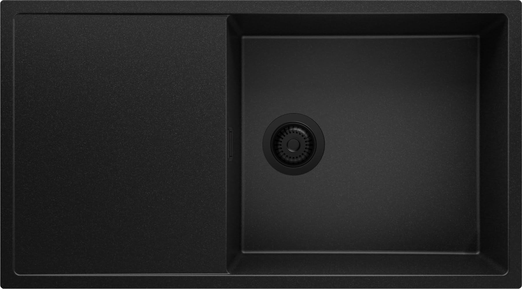 PRIMAGRAN Evier Cuisine en Granit Tout Noir 90x50cm, Lavabo 1 bac + Kit de Vidage, Évier à Encastrer au Meuble 60cm - Ibiza S050