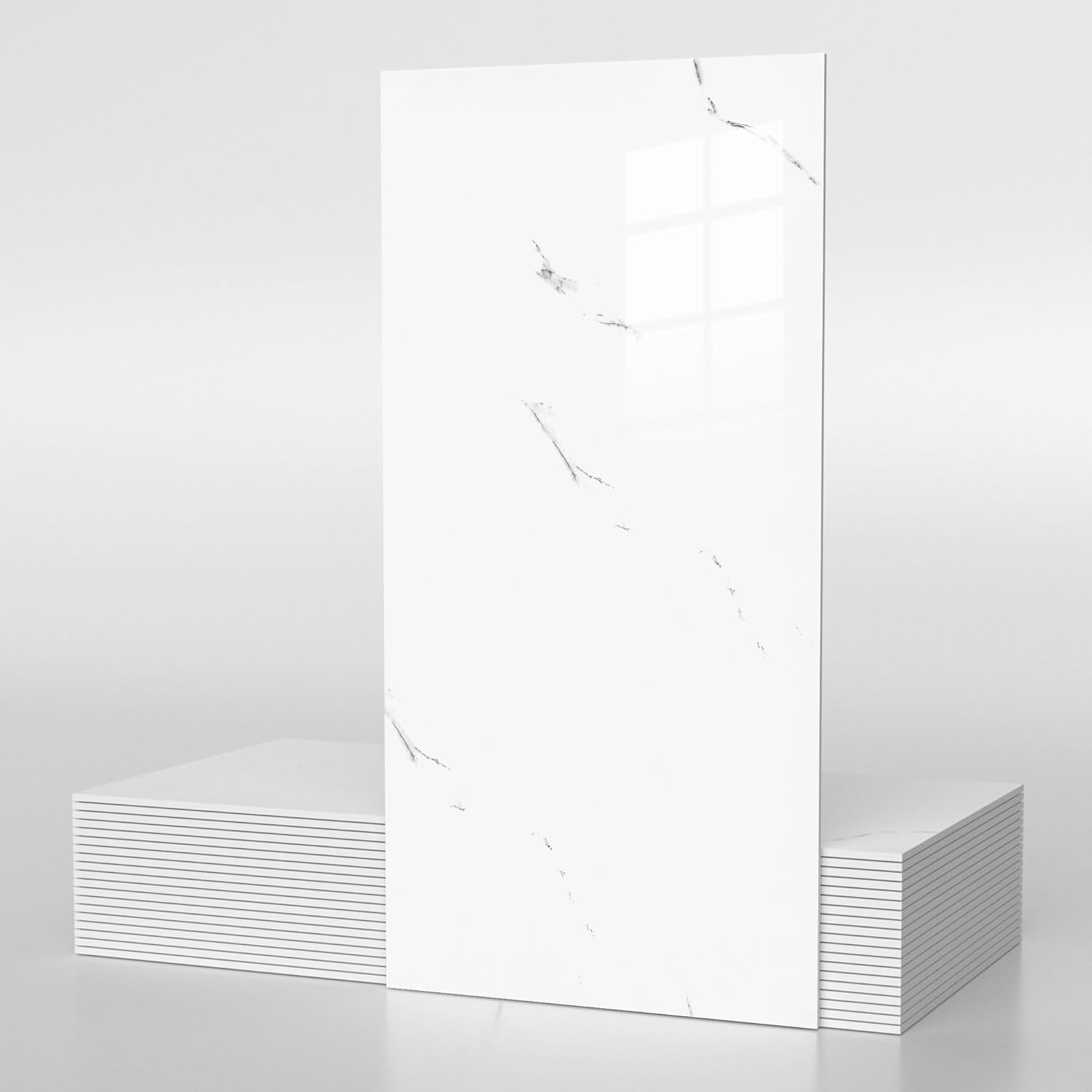 Vieshful 20 Pack 11.8"x23.6" Peel and Stick Backsplash Wall Panels, Self Adhesive Waterproof Back Splash Marble Tiles for Kitchen Bathroom, TV Walls, Living Room White (Not Real Tiles)