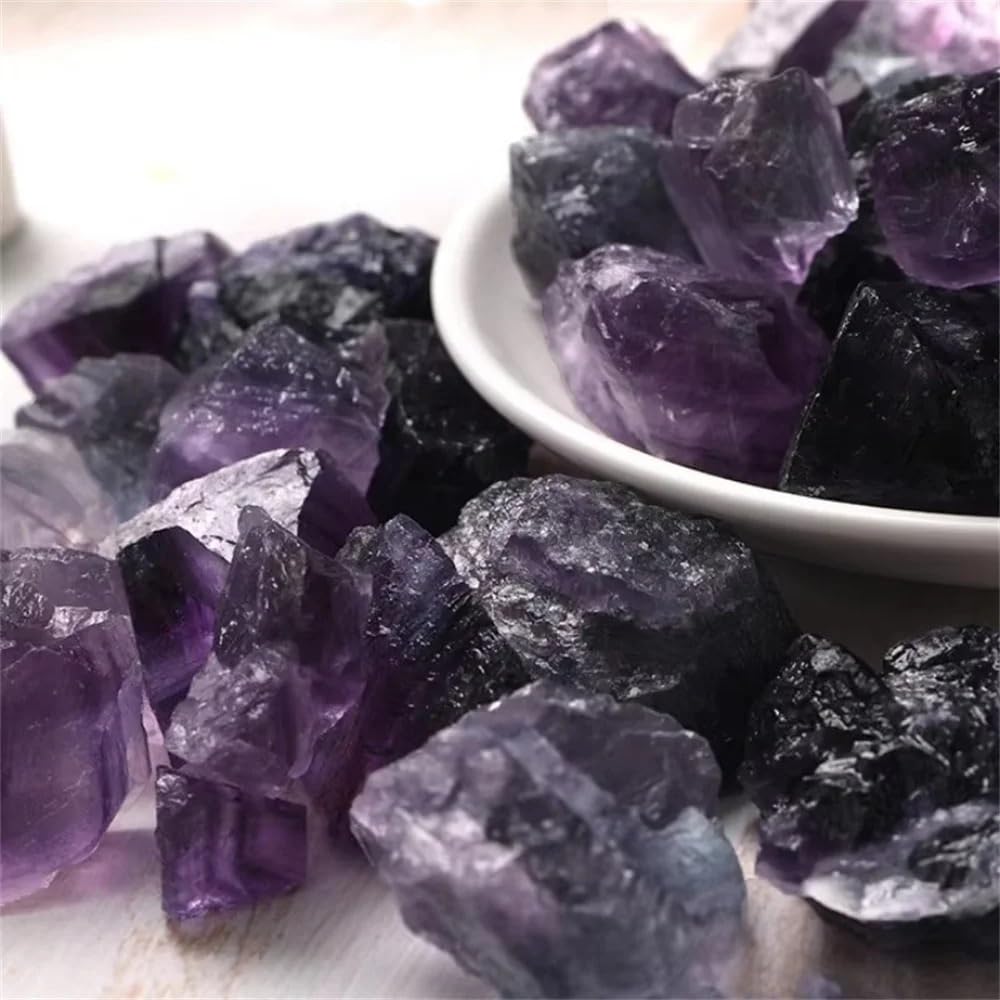 AARTERZZA 200g Purple Crystal Fluorite Raw Stone Rough Gemstones for Home Table fengshui Decorations and Garden Decor