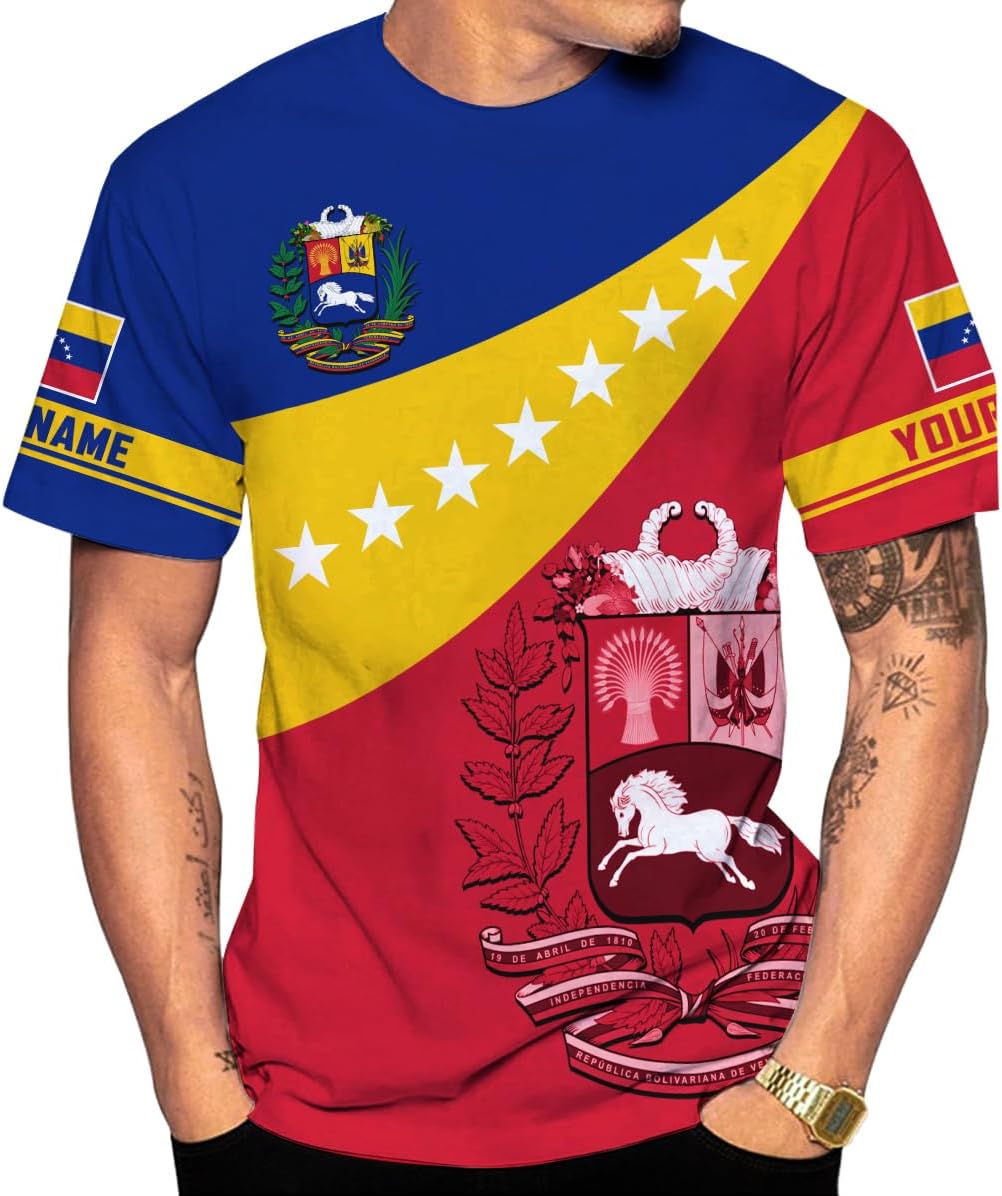 Personalized Venezuela 3D Shirts, Custom Venezuelan Flag Shirt,Venezuela Camisa, Coat of Arms Venezuela Shirt for Men Women