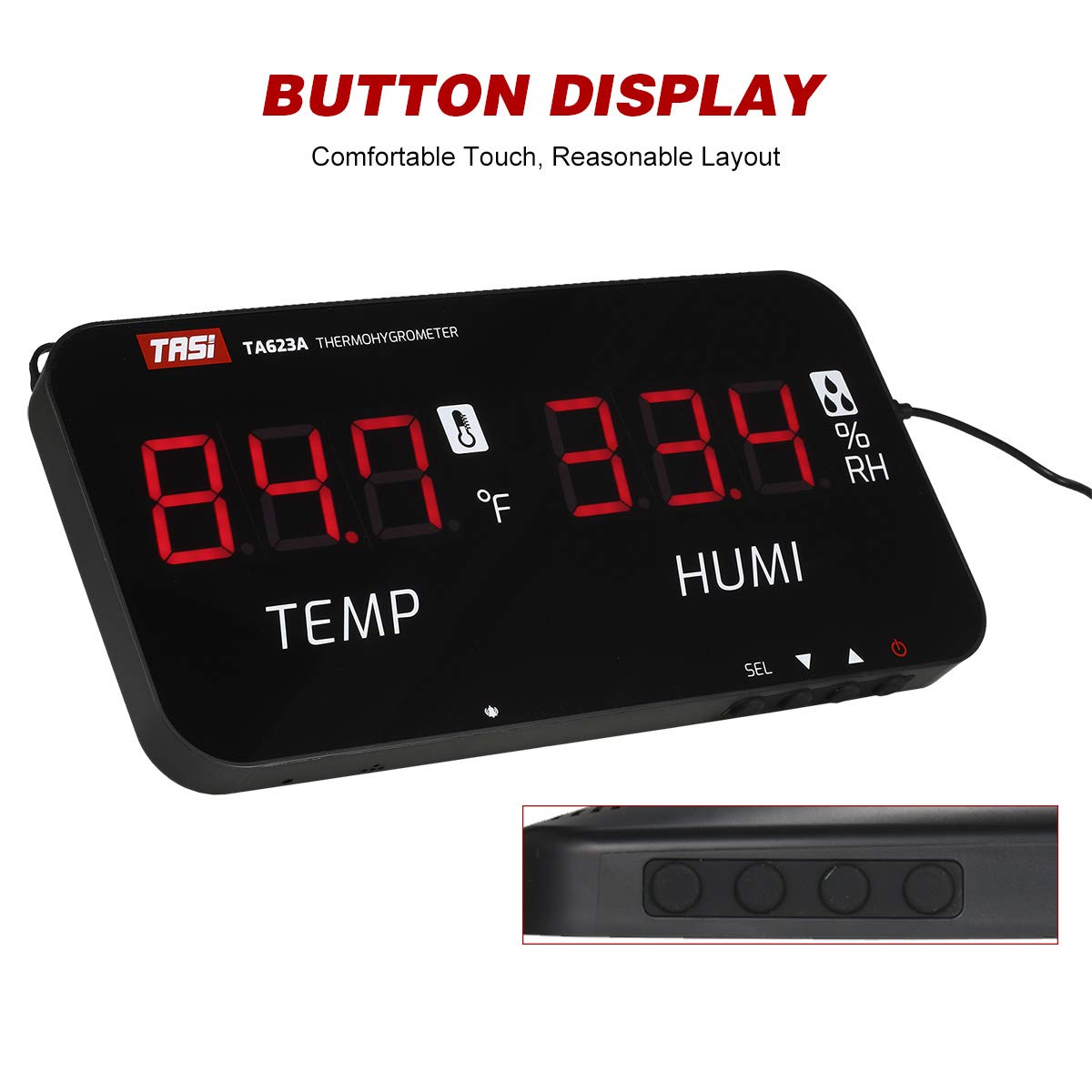 Intelligentes Temperatur-Feuchtigkeitsmessgerät, LED-Anzeige, Digitales Thermometer-Hygrometer für den Innen- und Außenbereich (Schwarz1)