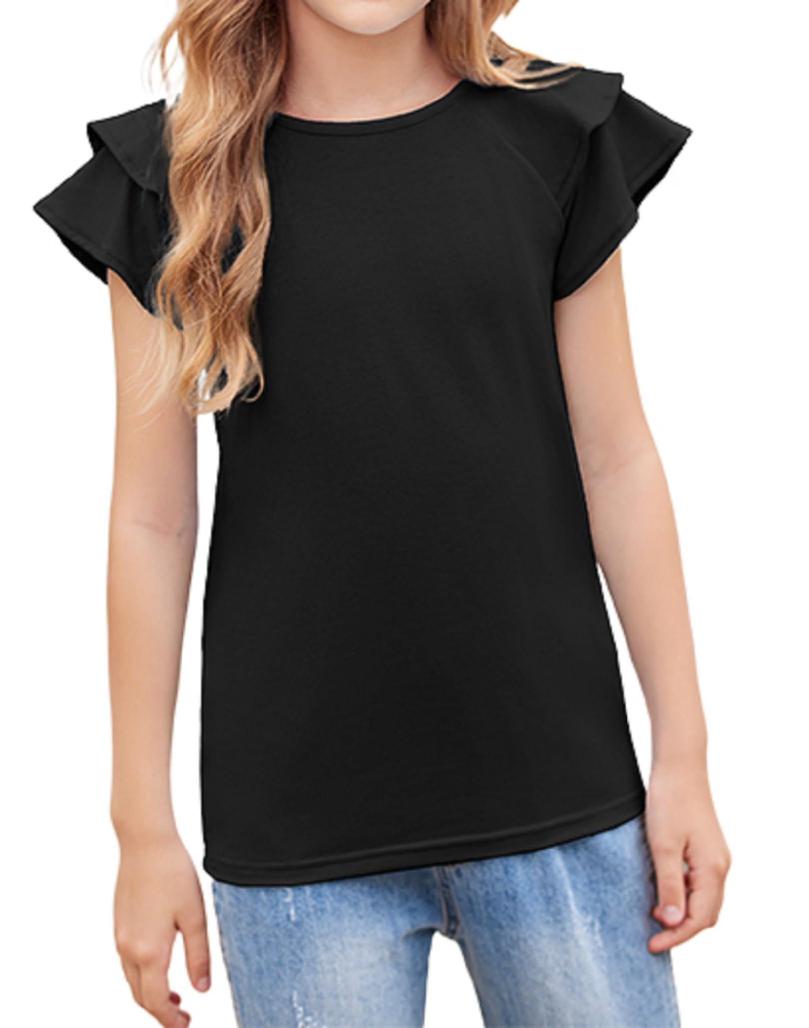 Arshiner Niña Camiseta Manga Ondulada Verano Manga Corta Tops Moda Casual Tshirts para Niñas 3-13 años