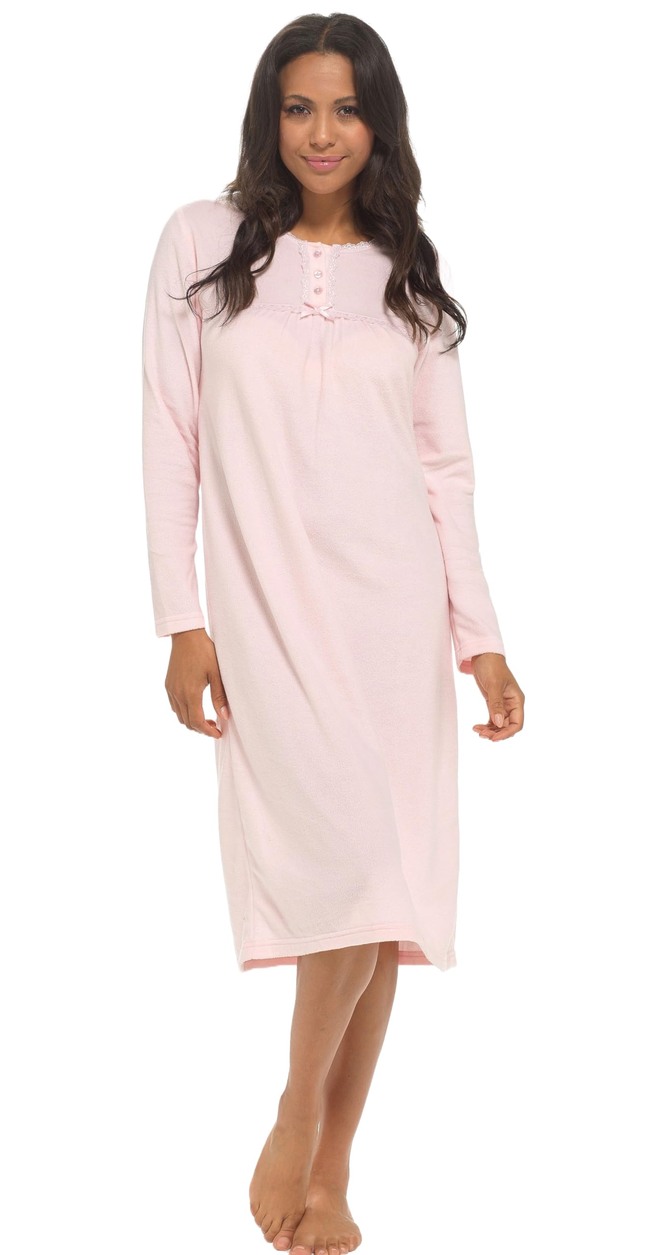 INSIGNIA Womens Long Sleeve Winter Warm Nighties Nightdress Cosy Fleece (Pink, 22-24)