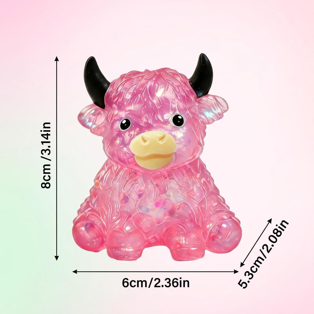 Pink Highland Cow Squishy, Squishy Highland Cow for Stress Relief and Anxiety Management, Collectible Toy for Office Desk and Travel image 2