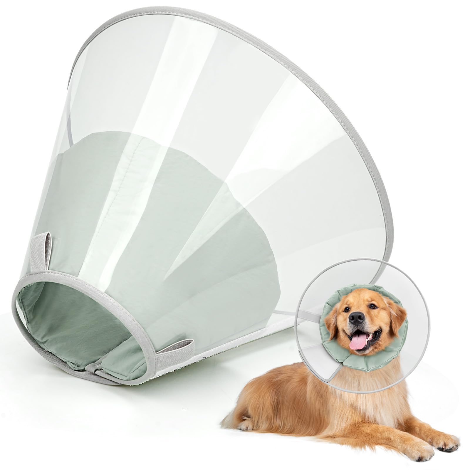 Supet Dog Cone Collar to Stop Licking with Soft Pad, Clear Elizabeth Recovery Collar after Surgery, Neutering, Injury