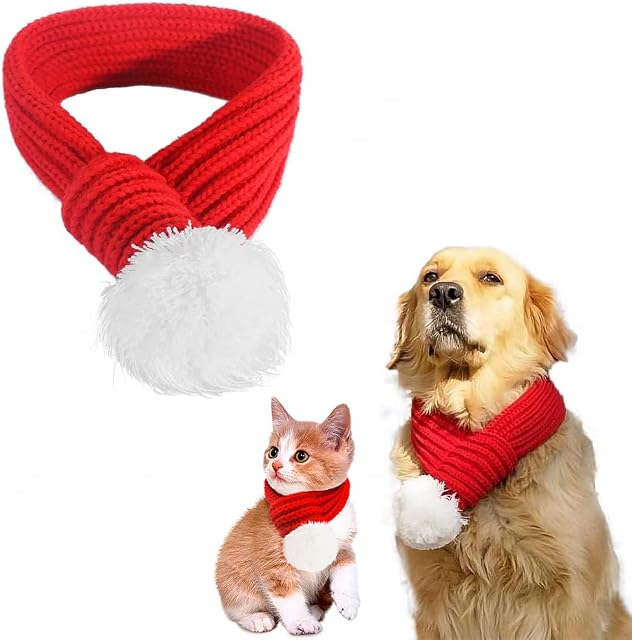 PEDOMUS Christmas Dog Scarf Red Scarf for Dog Dog Xmas Present WInter Warm Dog Scarf for Dogs Puppy Size L