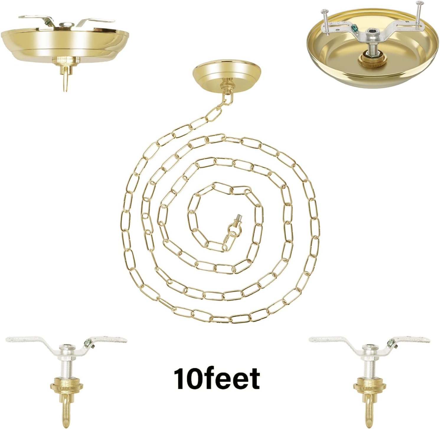 10 Feet Heavy Duty Gold Chain with 5" Light Canopy Kit for Chandelier, Swag Light Kit Light Fixture Mounting Bracket for Hanging Light,L0019