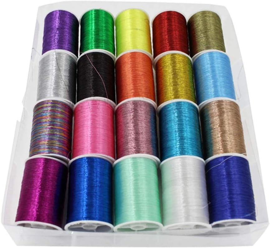 Healifty Metallic Embroidery Thread Set 20 Spools Sparkly Cross Stitch Floss for DIY Crafts Manual Sewing Quilting and Machine Use
