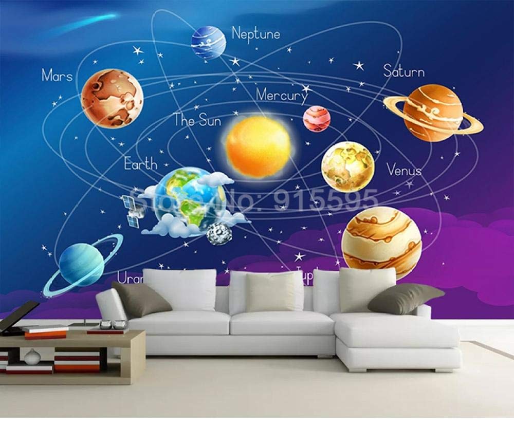 Papier peint 3D planète WLLLO grand format pour agrandir visuellement un salon ou une chambre
