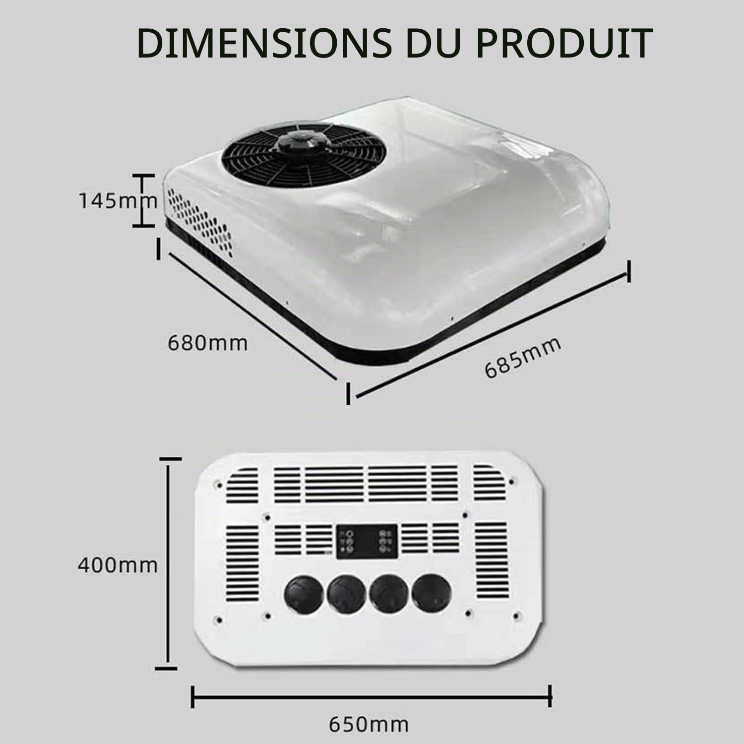 Climatiseur de toit de voiture 12 V pour camping-cars, camions, tracteurs - Climatiseur debout pour motos, VTT, pickups, pelleteuses, conditionnement de l'air CC