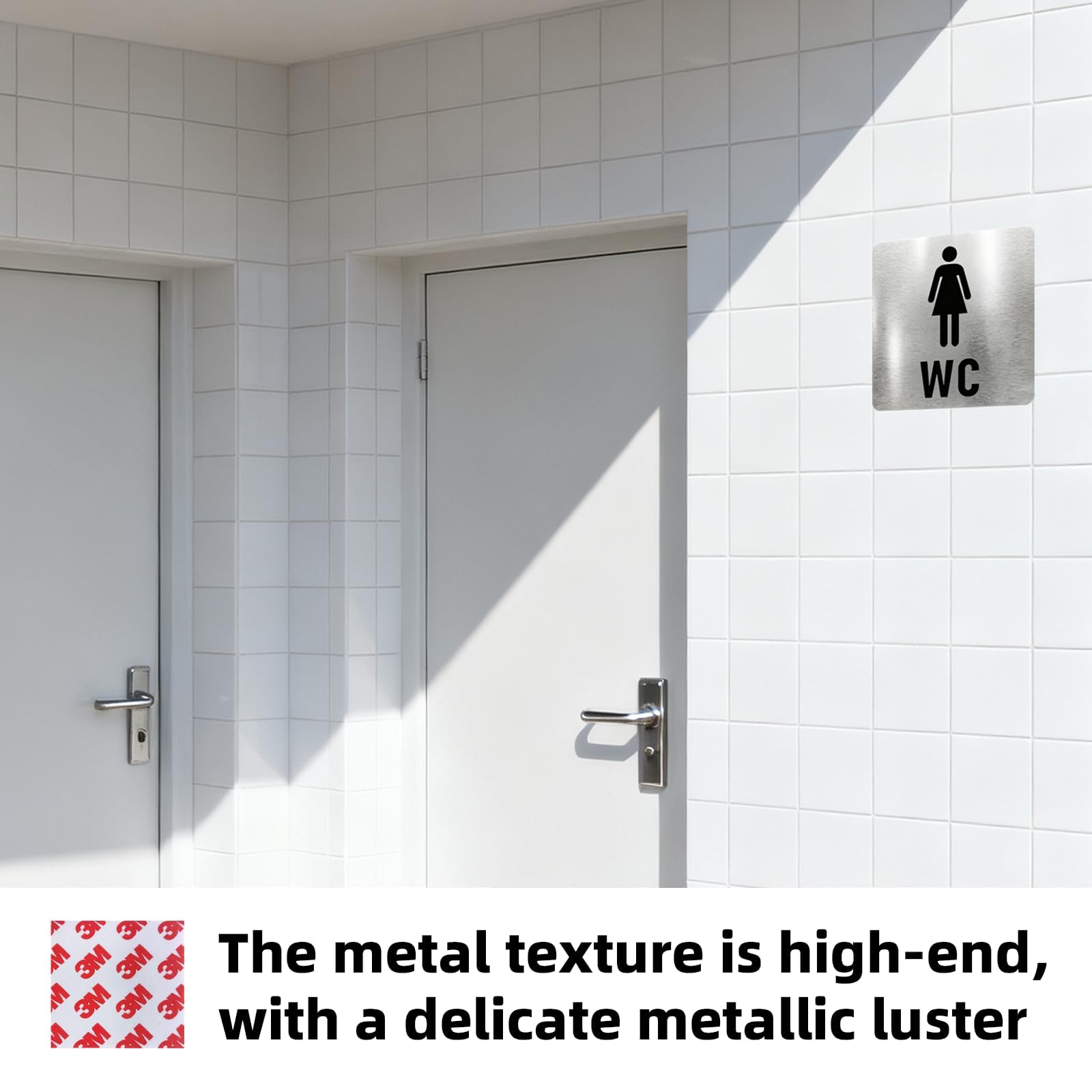 2pcs Simbolos Baño, Placas Cartel WC Acero Inoxidable 12x12 cm – Juego de Carteles Baño Mujer y Hombre – Señalización Resistente con 2 Adhesivos Fuertes 50x50 mm – Instalación Sencilla