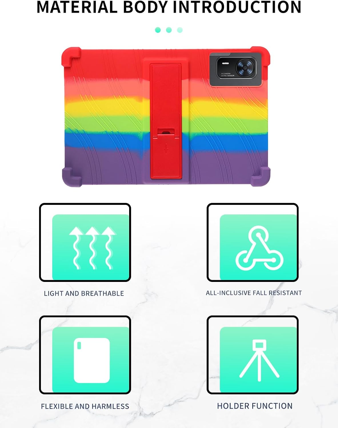 Case for Doogee Tab E3+ Android 15 Tablet 12 inch，WUNIAK Shock Proof Lightweight Stand Rubber Shell Protective Cover,Kids Friendly Soft Silicone Adjustable Stand Cover,Rainbow