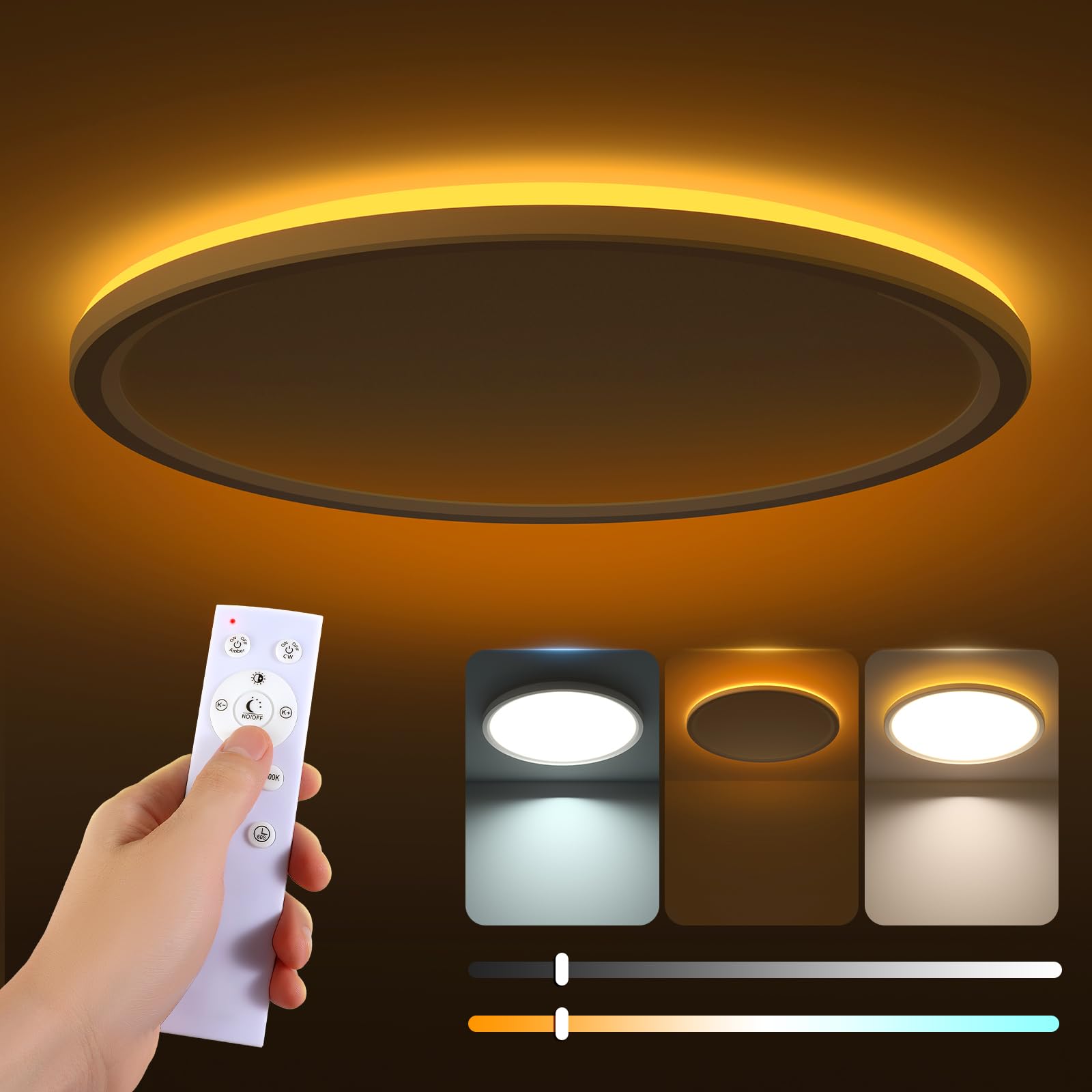 Aisutha LED Deckenleuchte, 24W 2800LM Deckenlampe Flach Dimmbar mit Fernbedienung, 3000K-6500K, IP54 Ultra Dünn Schlafzimmer Lampe für Wohnzimmer Kinderzimmer Küche Badezimmer