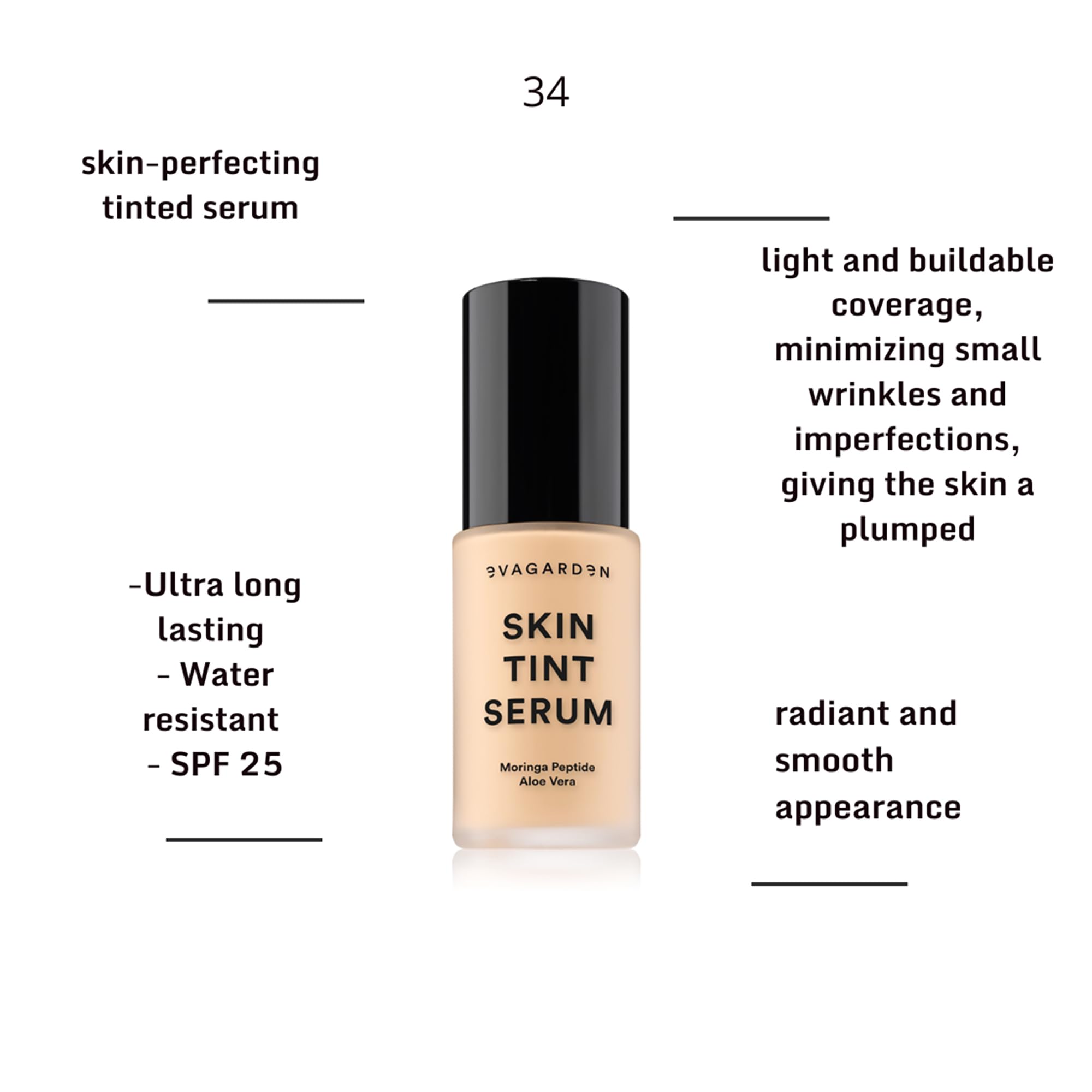 Skin Tint Serum - 34 Cream by Evagarden for Women - 1 oz Makeup, Cranberry, 30 ml (Pack of 1) - Image 2