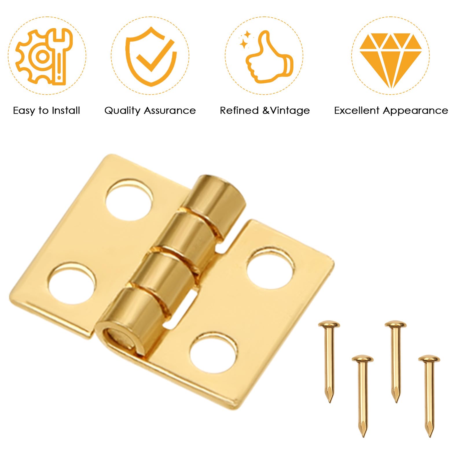SynHHergyx 24Pcs 10 x 8mm Mini Dollhouse Hinges, 180 Degree Tiny Stainless Steel Gold Hinges for Miniature Furniture, Jewelry Box, DIY Accessories — Amazon image 4