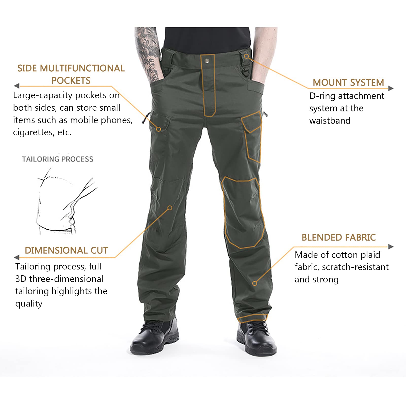Hombres Pantalones Tácticos Combate con Multi-Bolsillo Pantalones de Carga Trabajo para Caza Senderismo Montañismo(Size:XXL,Color:Gris)