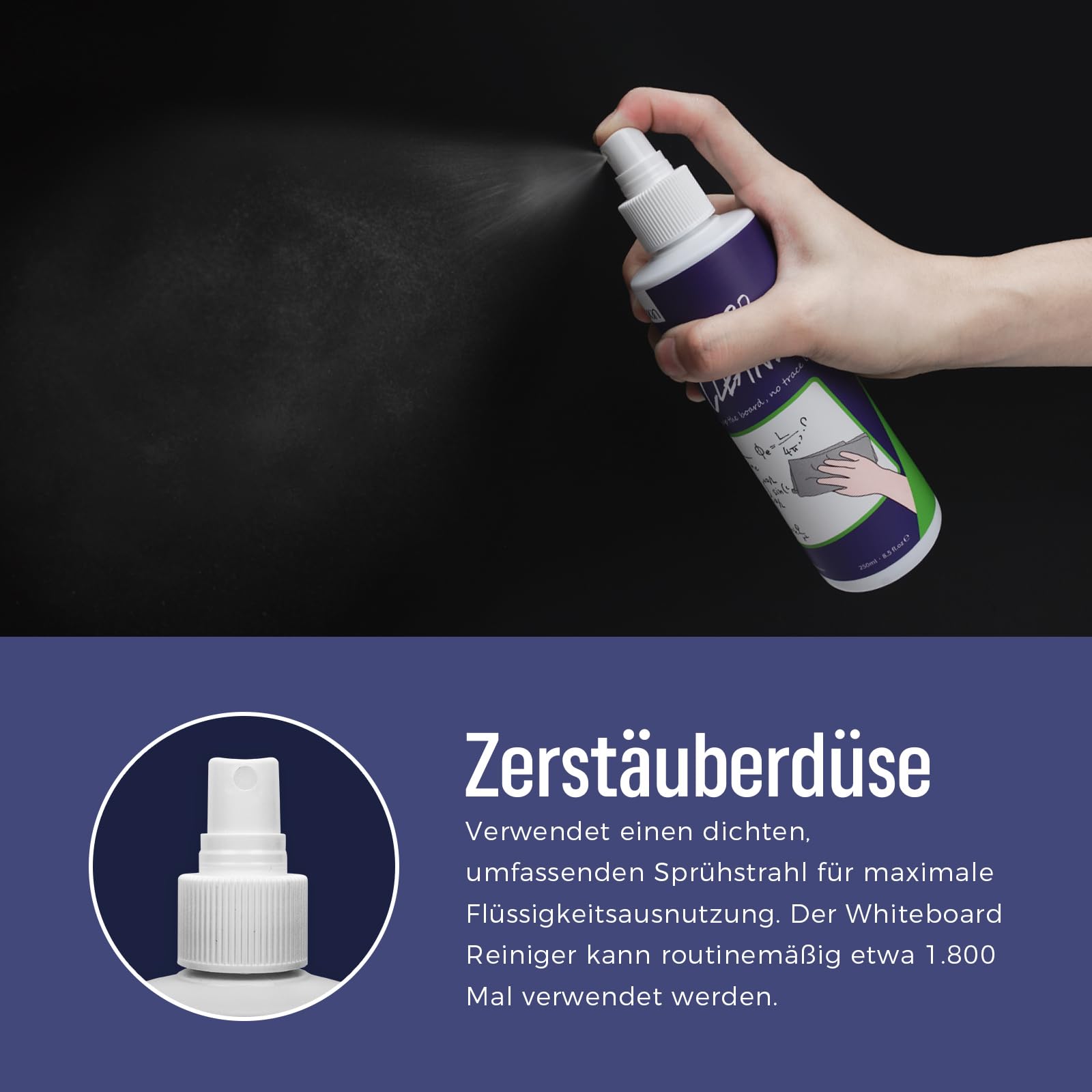 LOUKIN Ungiftiger Whiteboard-Reiniger Dry Erase Cleaner mit Tuch 6 x 250 ml | AP-zertifiziert, REACH-konform, Sanfte Formel, Geruchsarm, Effektive Reinigung, Ideal für Klassenzimmer & Büro
